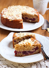 Cherry and almond topping coffee cake