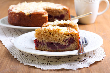 Cherry and almond topping coffee cake