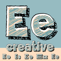 Vector set of funny sketch  hand drawing font. Letter E