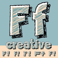 Vector set of funny sketch  hand drawing font. Letter F