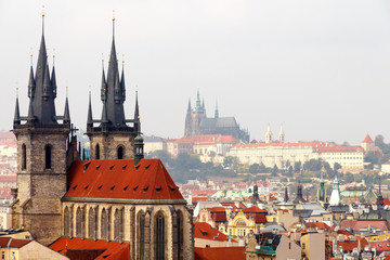Obraz premium Old tiled roofs of Prague, Czech Republic.
