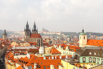 Fototapeta na wymiar Old tiled roofs of Prague, Czech Republic.