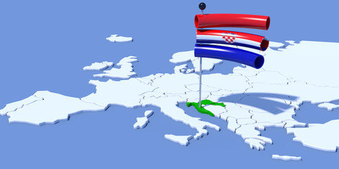 Mappa Europa 3D con bandiera Croazia