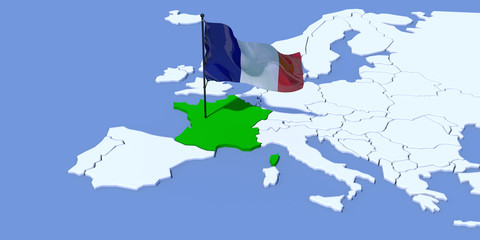 Mappa Europa 3D con bandiera Francia