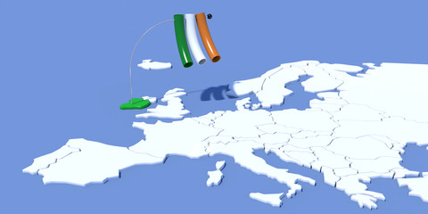 Obraz premium Mappa Europa 3D con bandiera Irlanda