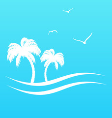 Fototapeta na wymiar Tropical paradise background with palm trees and sea