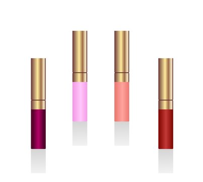 Realistic illustration of lipsticks are isolated on white backgr