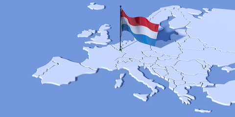 Mappa Europa 3D con bandiera Lussemburgo