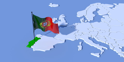 Mappa Europa 3D con bandiera Portogallo