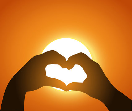 Hands in a shape of heart in a sunlight vector