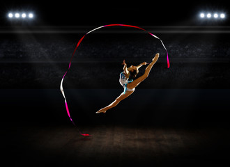 Girl engaged art gymnastics