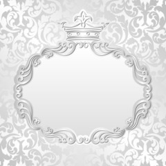 silver background with vintage frame and crown