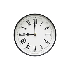 Classic black and white round clock isolated on a white