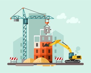 Construction site, building a house.