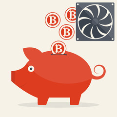 Piggy bank with mining bitcoins