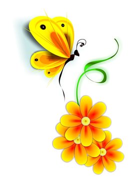 yellow butterfly hovering flowers clip art preview