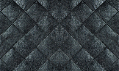 Black quilted leather fabric close up, abstract background