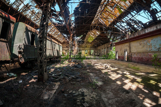 Old trains at abandoned train depot
