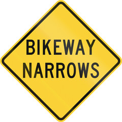 US road warning sign - Bikeway narrows