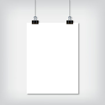 Sheet of paper hanging on the wall with shadow vector