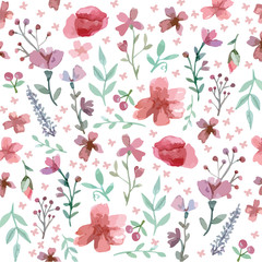 Seamless flowers and leaves pattern