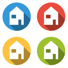Collection of 4 isolated flat colorful buttons for home (house)