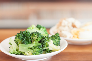 Fresh hydroponic vegetables on wooden table