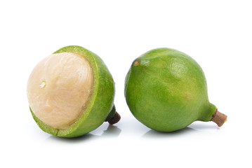 fresh macadamia nut on white background