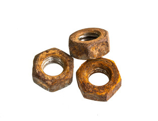 Old rusty nut on  white background