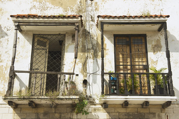 Fototapeta na wymiar Vintage balconies in Santo Domingo, Dominican Republic.