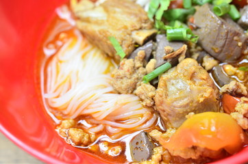 Thai vermicelli eaten with curry and vegetable, Thai noodles