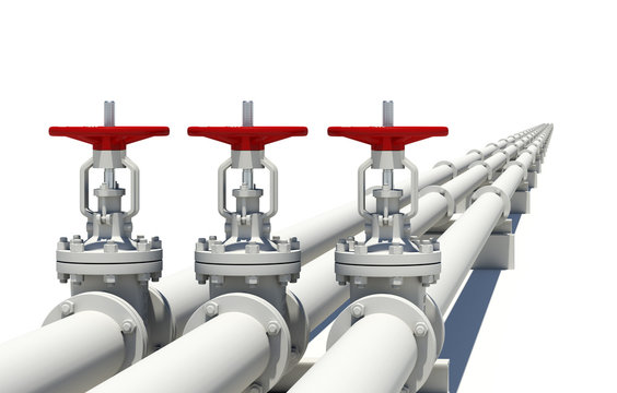 Three white pipes with valves