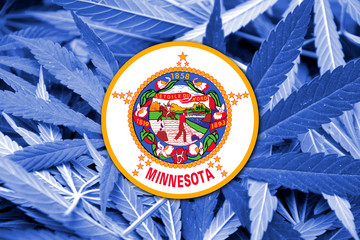Minnesota State Flag on cannabis background.