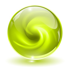 3D green, glass sphere