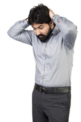 Stressed businessman over a white background