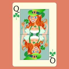 Red-haired elphicke playing card Queen St. Patrick day