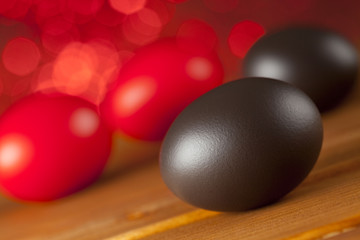 Easter eggs on red background