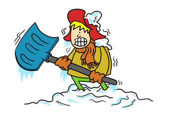 Man stuck in snow with shovel