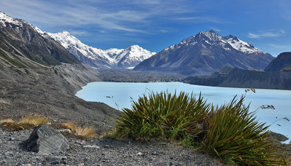 View over Tasman Lake with Tasman glacier, New Zealand