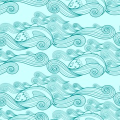 Sea pattern with fish - 79405671