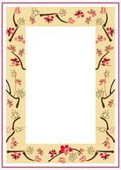 Frame with ink-painted blooming plum-tree