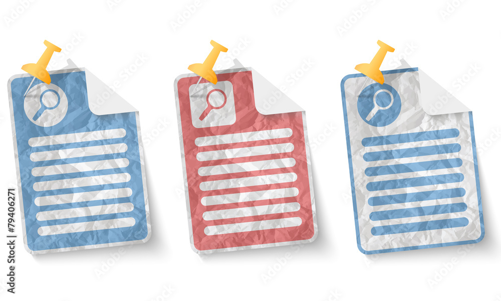 Poster document with crumpled paper and magnifier