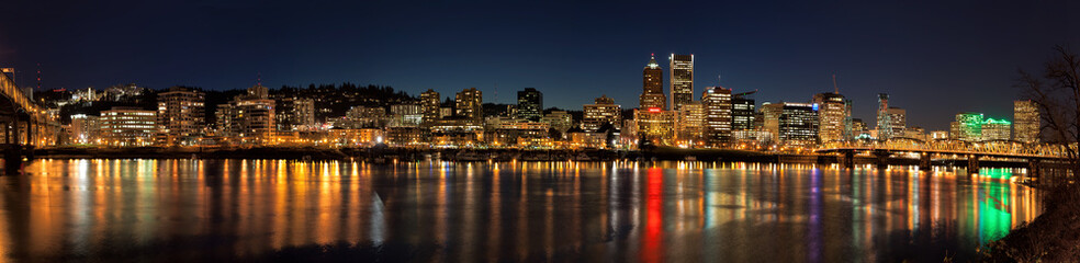 Portland City Skyline Night Scene Panorama