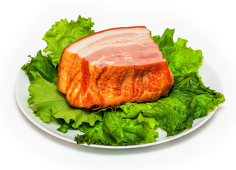 Plate with pork brisket and salad