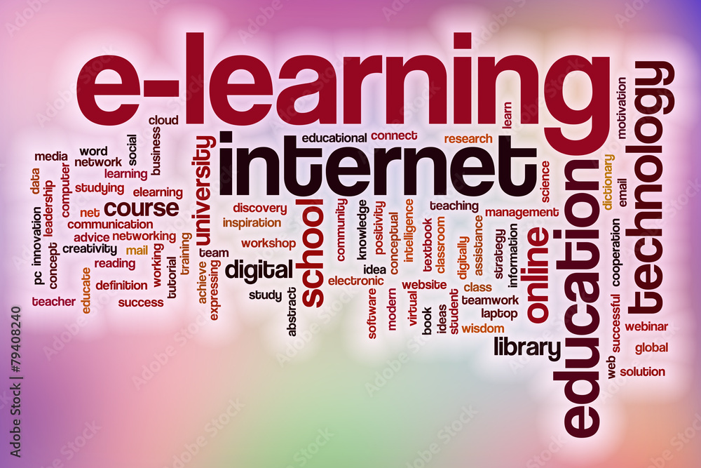 Poster e-learning word cloud with abstract background