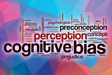 Cognitive bias word cloud with abstract background - obrazy, fototapety, plakaty
