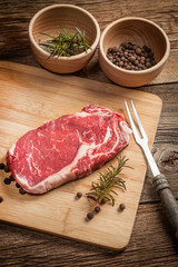 Raw beef steak.