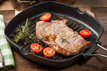 Fried beef steak.