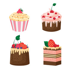 cakes with cream and berries