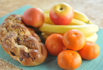 Breakfast cake and fruit